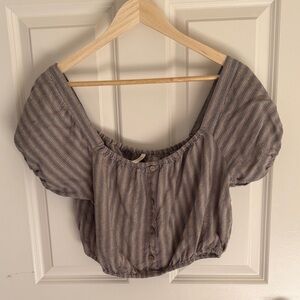 Rylee + Cru Blue and Gray Striped Blouse